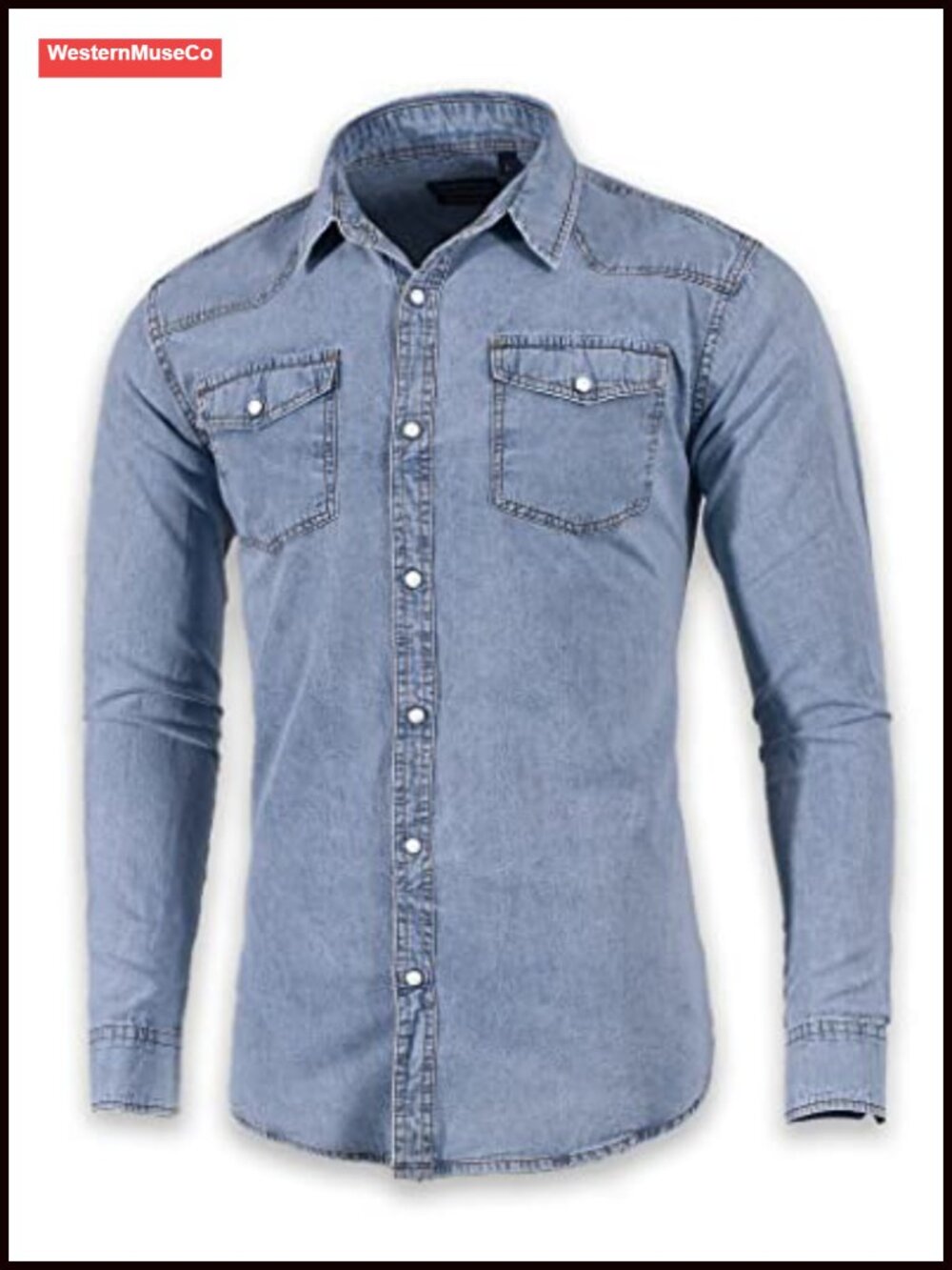 Men's Cotton Snap Denim Work Shirt Double Pocket Relaxed Fit